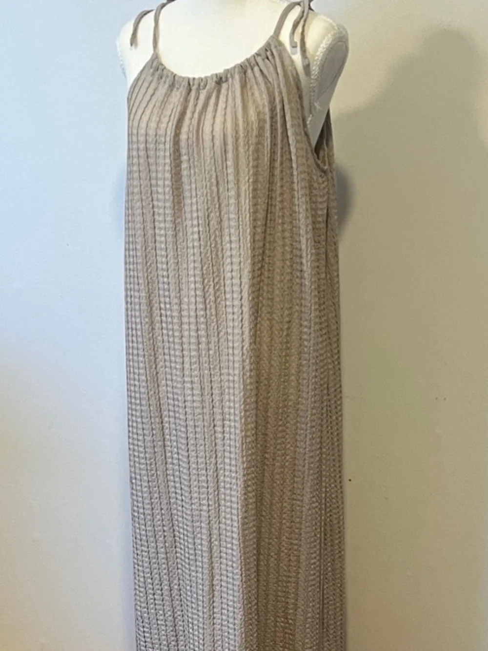 h&m beige dress women Green Striped 3d Monstera Leaf Euroflax  Premium Linen Midi Dress